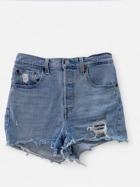 Levi's Women's Premium Ribcage Shorts Size 28 Blue Medium Wash Denim Button Fly